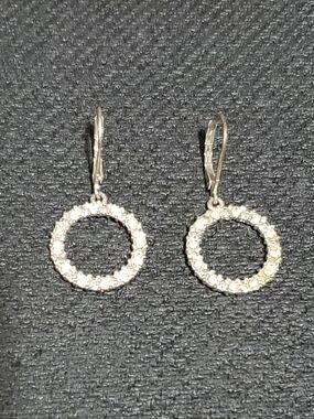 Vtg. Crystal Circle Drop Earrings - Elegant Sparkle